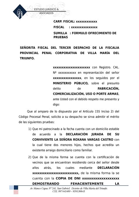 Adjunto Medios Probatorios Para Defensa A Ministerio Publico CARP