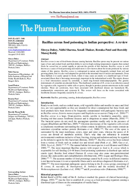 (PDF) Bacillus cereus food poisoning in Indian perspective: A review