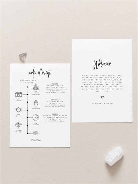 Welcome Bag Letter Itinerary Modern Calligraphy Editable Wedding Black