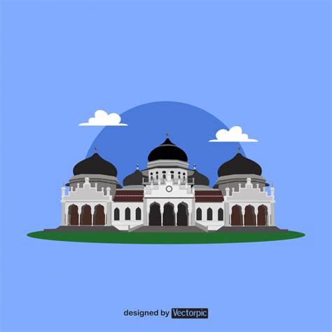 baiturrahman aceh grand mosque design free vector