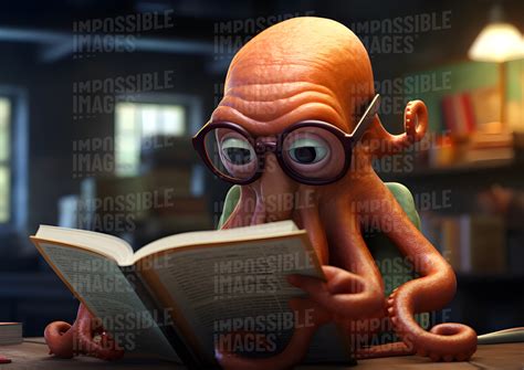 An Orange Octopus Reading A Book Impossible Images Unique Stock