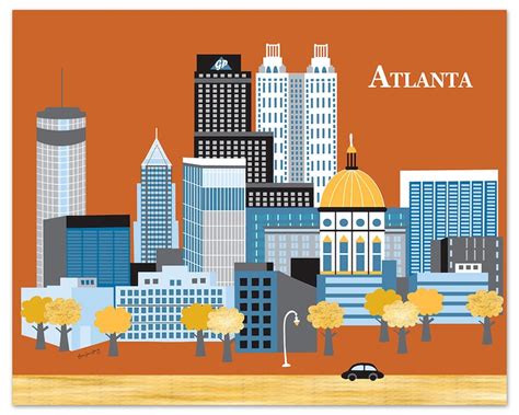 Atlanta Skyline Art Print Atlanta Map Atlanta Wall Art - Etsy