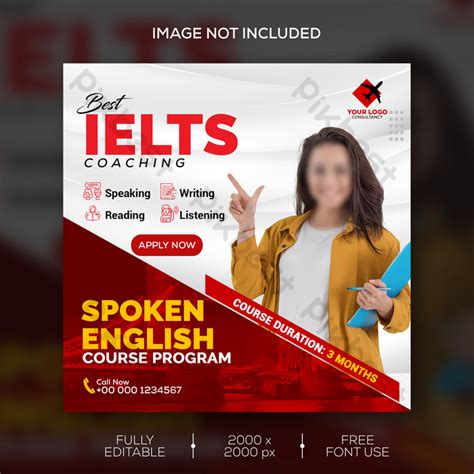 Study Abroad English Program & IELTS Social Media PSD Banner Template ...