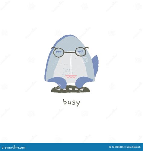 Hand Drawn Vector Emoji. Cute Shark Smile with Emotions. Busy. Stock ...