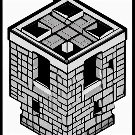 Isometric View Of A Wizard Tower Lineart Sharp Edges Stable