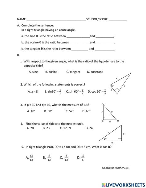 Trigonometric Ratios Online Activity Live Worksheets