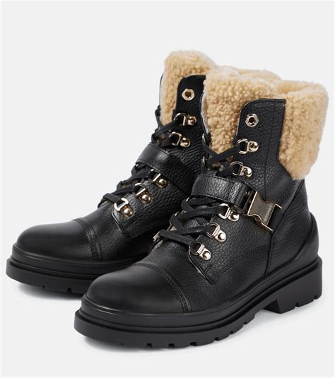 Bogner Shearling Trimmed Leather Ankle Boots Bogner