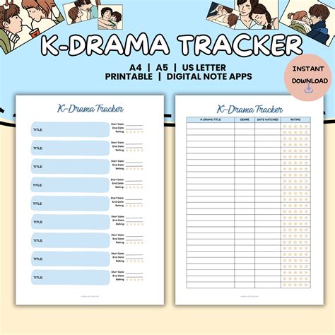 Digital K Drama Tracker Journal Inserts Printable Kdrama Planner Insert Goodnotes And Notability