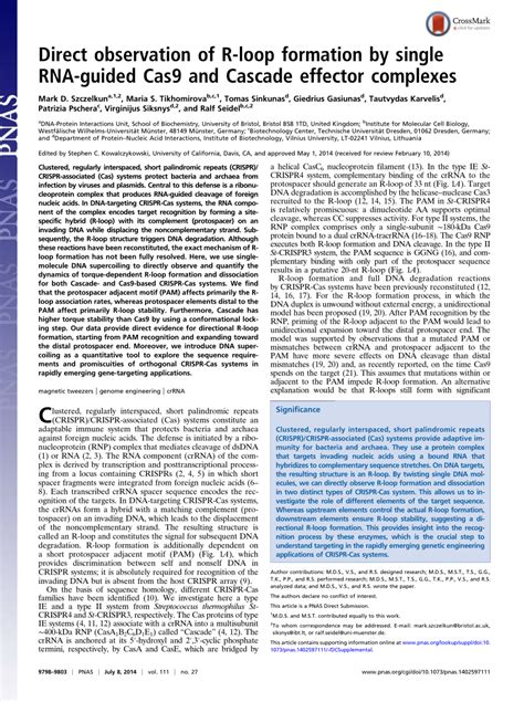 Pdf Direct Observation Of R Loop Formation By Single Rna Guided Cas