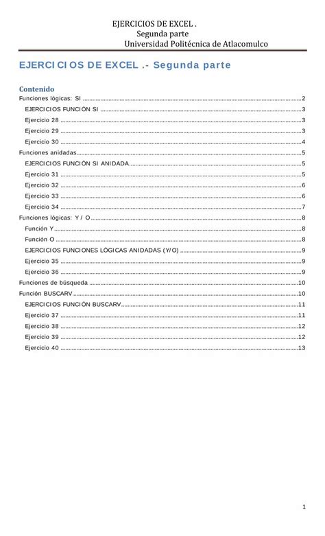 Pdf Ejercicios De Excel Segunda Parte Ejercicios De Excel