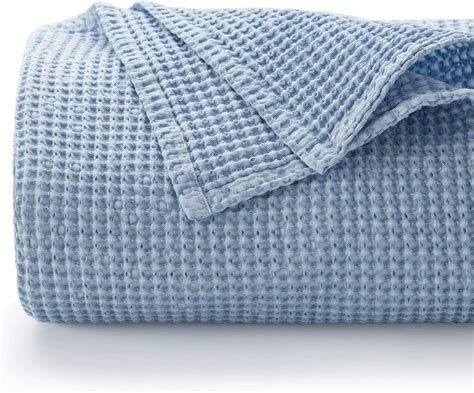 King Waffle Blanket Woven Blue 104 X 90 Home Decor Soft Cotton