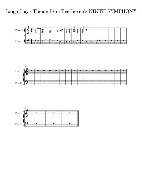 Song Of Joy Theme From Beethovens Ninth Symphony Sheet Music For Piano Piano Duo