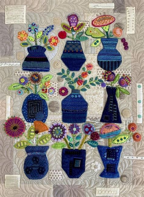 Indigo Vases Days Sue Spargo Folk Art Quilts Hand Dyed Indigo