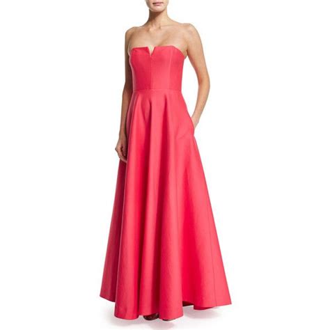 Halston Heritage Strapless Structured Gown W Pockets Red Evening