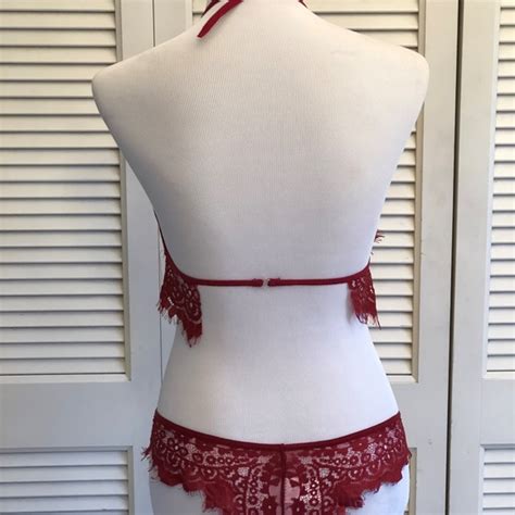 Intimates Sleepwear New Burgundy Lace Halter Lingerie Set Poshmark