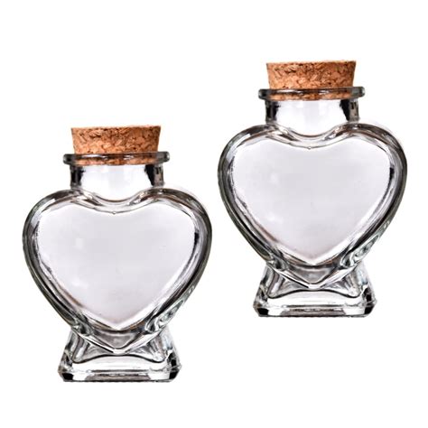 2pcs Heart Shape Glass Bottle 50ml Tiny Clear Glass Jars With Corks