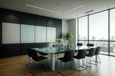 Simple-style (meeting room interior) with boardroom table and plant and ...