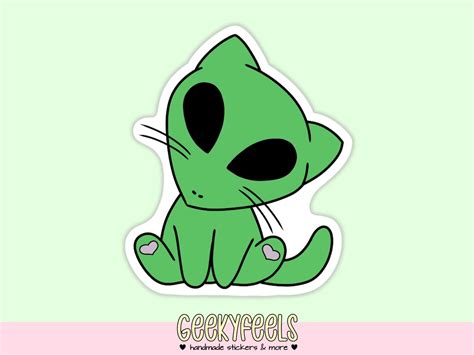 Alien Cat Sticker Cute Cat Sticker Alien Sticker Kawaii Etsy