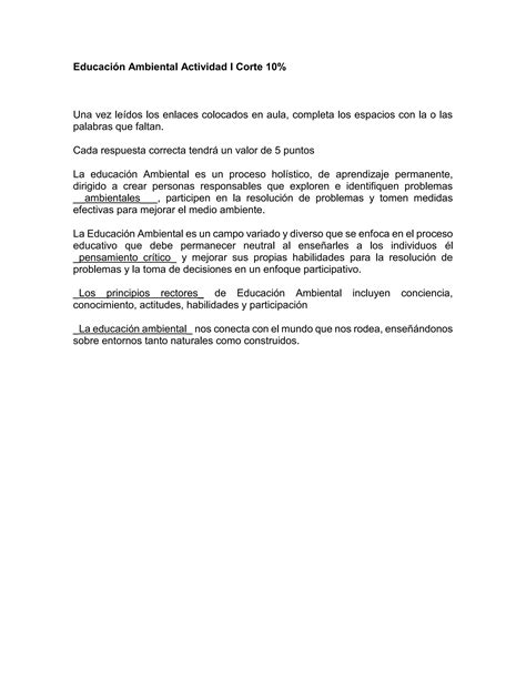 Educación Ambiental actividad I Corte 10 pdf