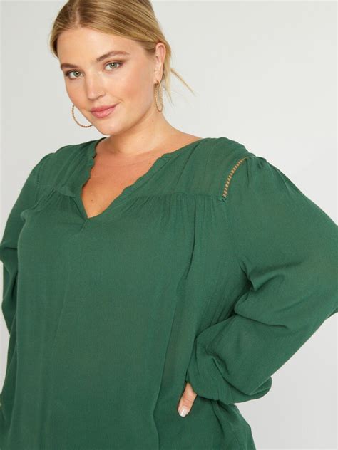 Blouse Fluide Encolure V Vert Kiabi