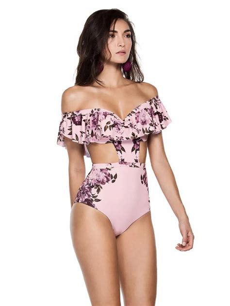 Backless Off Shoulder High Cut Swimsuit One Piece Swimsuit Women Print