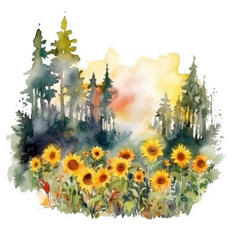 Premium Photo | Watercolor painting of a sunflower garden