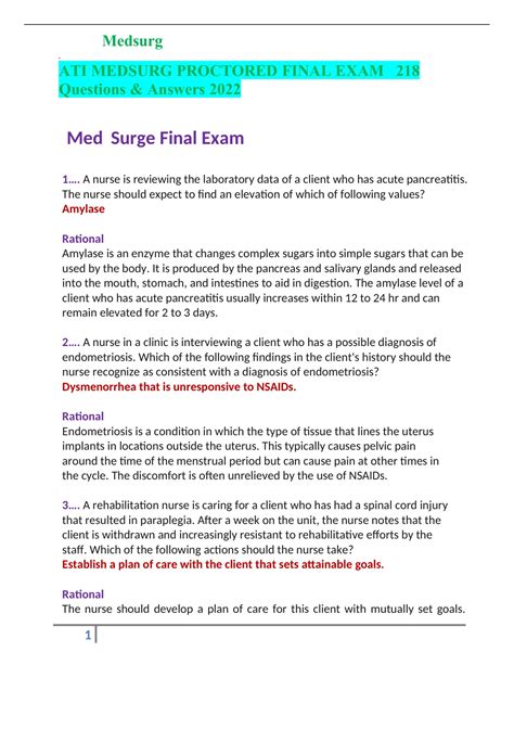 Ati Medsurg Proctored Final Exam Questions Answers Med Surge