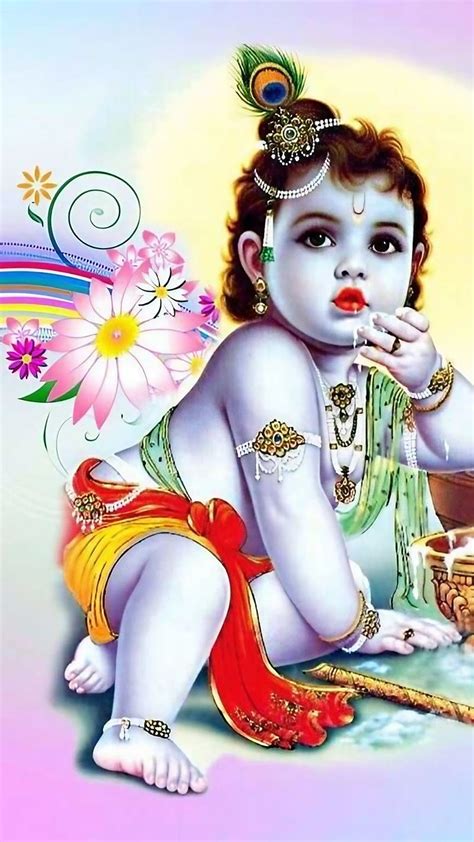 Lord Krishna Makhan With Wallpaper