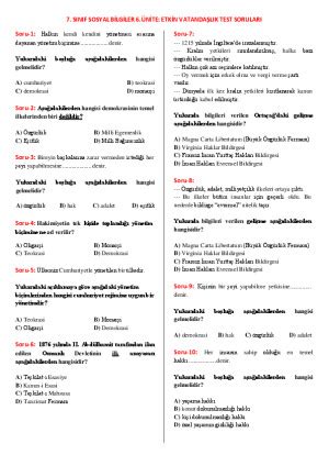 S N F Sosyal Bilgiler S N F Sosyal Bilgiler Nite Test Sorular