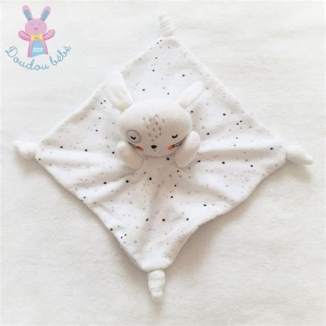 Doudou Plat Lapin Blanc Gris Noir Pois Siplec Leclerc