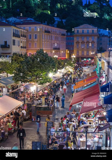 Nice, France - restaurants in the old town of Nice, France at night ...