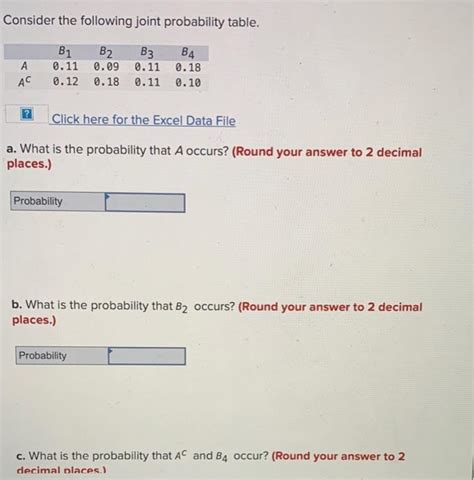 Solved Consider The Following Joint Probability Table Click Chegg