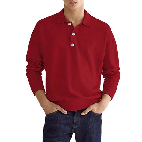 Mens Polo Shirts Fashion Casual Simple Solid Color Button Long Sleeve Polo T Shirts For Men