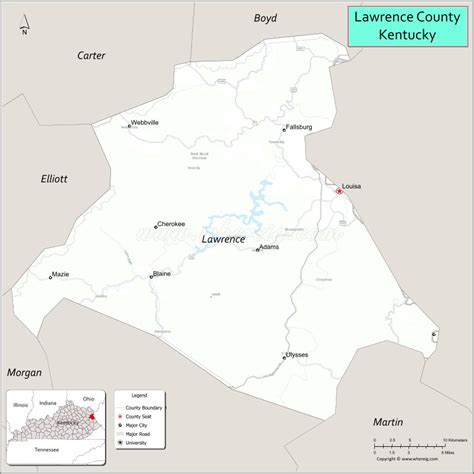 Map Of Lawrence County Kentucky Where Is Located Cities Population