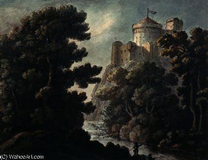 Oil Painting Replica Landscape With Castle On A Rock By Robert Adam