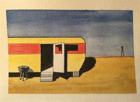 An Edward Hopper inspired pen and watercolor I call On the Edge of Civilization. : r/Watercolor