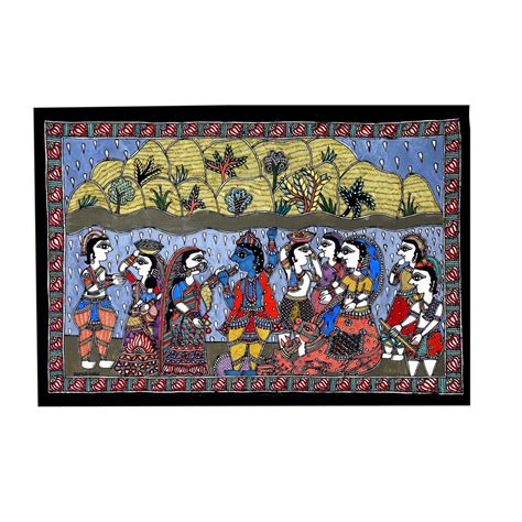 iMithila Painting Depicting Lord Krishna Lifting Govardhan Parvat | Buy ...