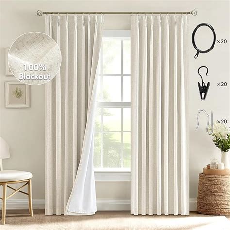 Amazon MIULEE Tan Beige Pinch Pleated 100 Blackout Linen Curtains