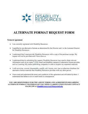 Fillable Online Longwood ALTERNATE FORMAT REQUEST FORM Longwood