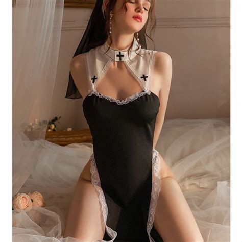 Hot Sexy Lingerie High Split Dress Cosplay Costumes Nun Clothes Pajamas