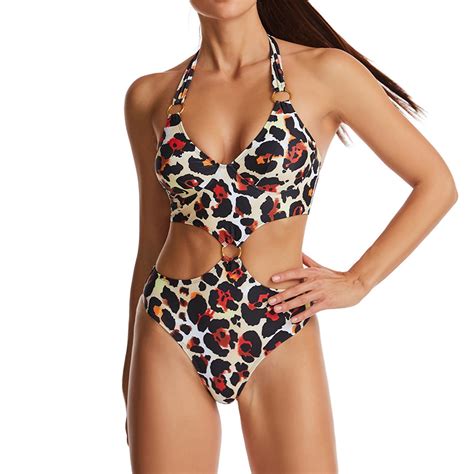 QUYUON Swimsuits Bikini For Curvy Women 2 Piece Halter Swinsuit Leopard