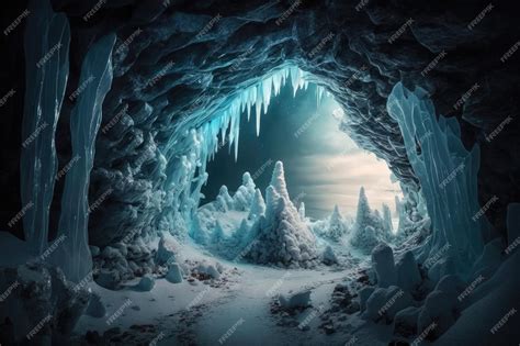 Premium Ai Image A Frozen Cavern With Icicles And Stalagmites