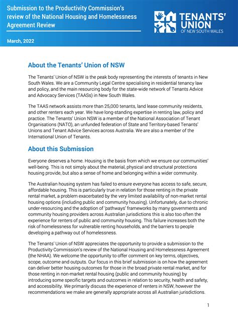 Submission: Productivity Commission’s review of the National Housing