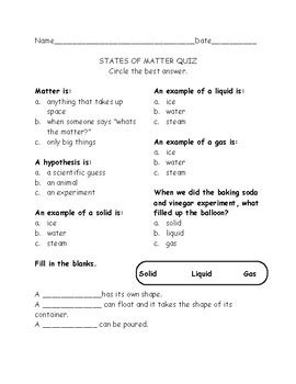 States of Matter Quiz by WildcatWork | Teachers Pay Teachers