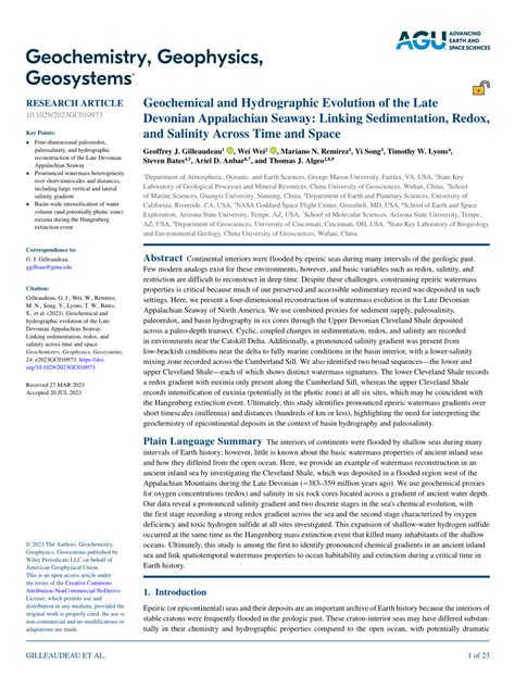 Pdf Geochemical And Hydrographic Evolution Of The Late Devonian