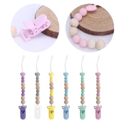 Buy Wooden Bead Dummy Clip Holder Pacifier Clips Soother Chains Baby