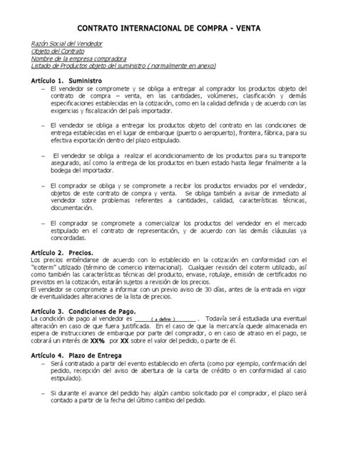 Contrato Internacional De Compra Venta El Comercio Internacional Business