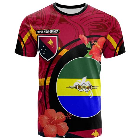 Papua New Guinea T Shirt Morobe Flag of PNG with Hibicus and Polynesian