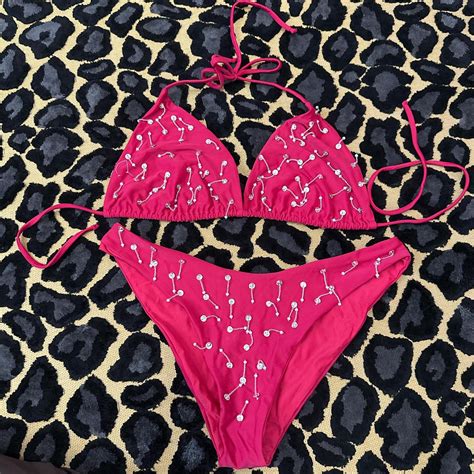 Oceanas Two Piece Red Bikini With Silver Beaded Depop