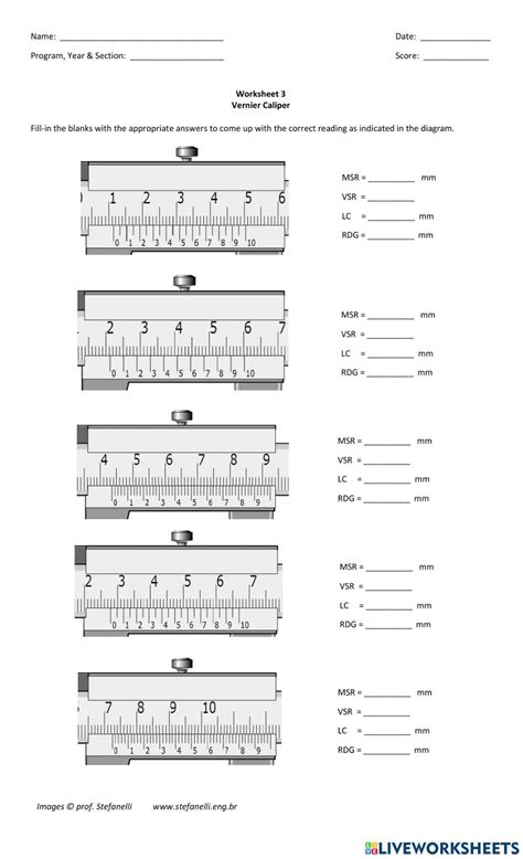 Vernier Caliper Online Worksheet For Grade To College You Can Do